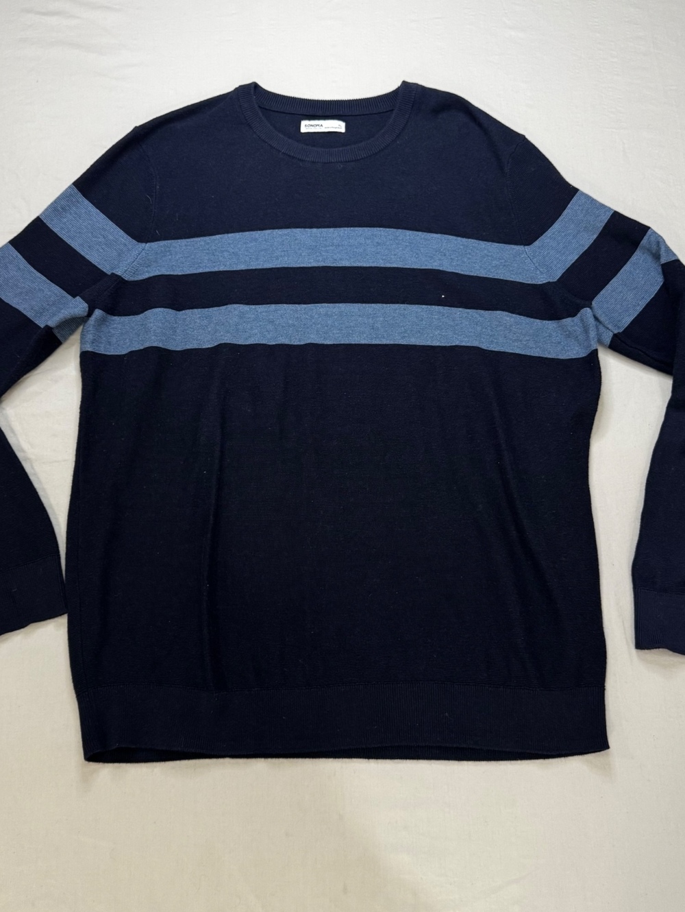 Sonoma Goods for Life Men’s XL Navy Blue Striped Sweater Preppy Y2K